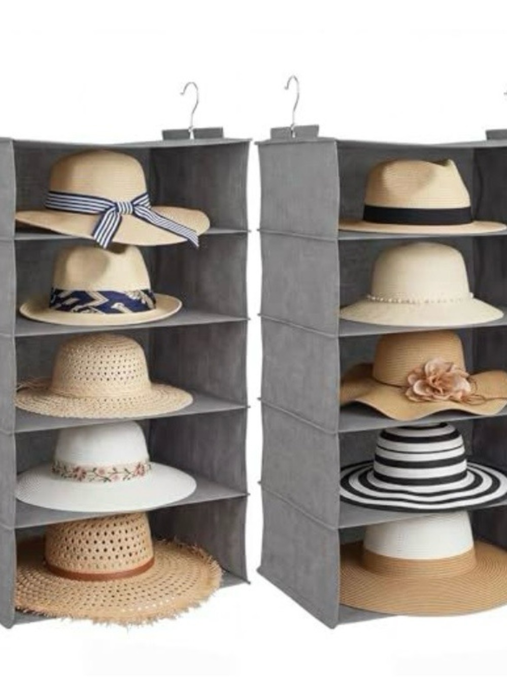 Gray Hanging Hat Organizer for Closet Storage 2